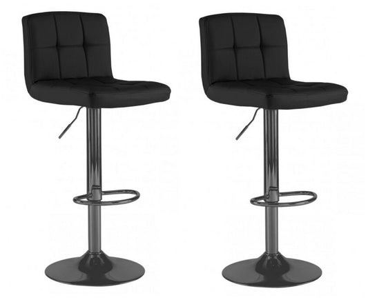 Set of Two Black Leather Bar Stools