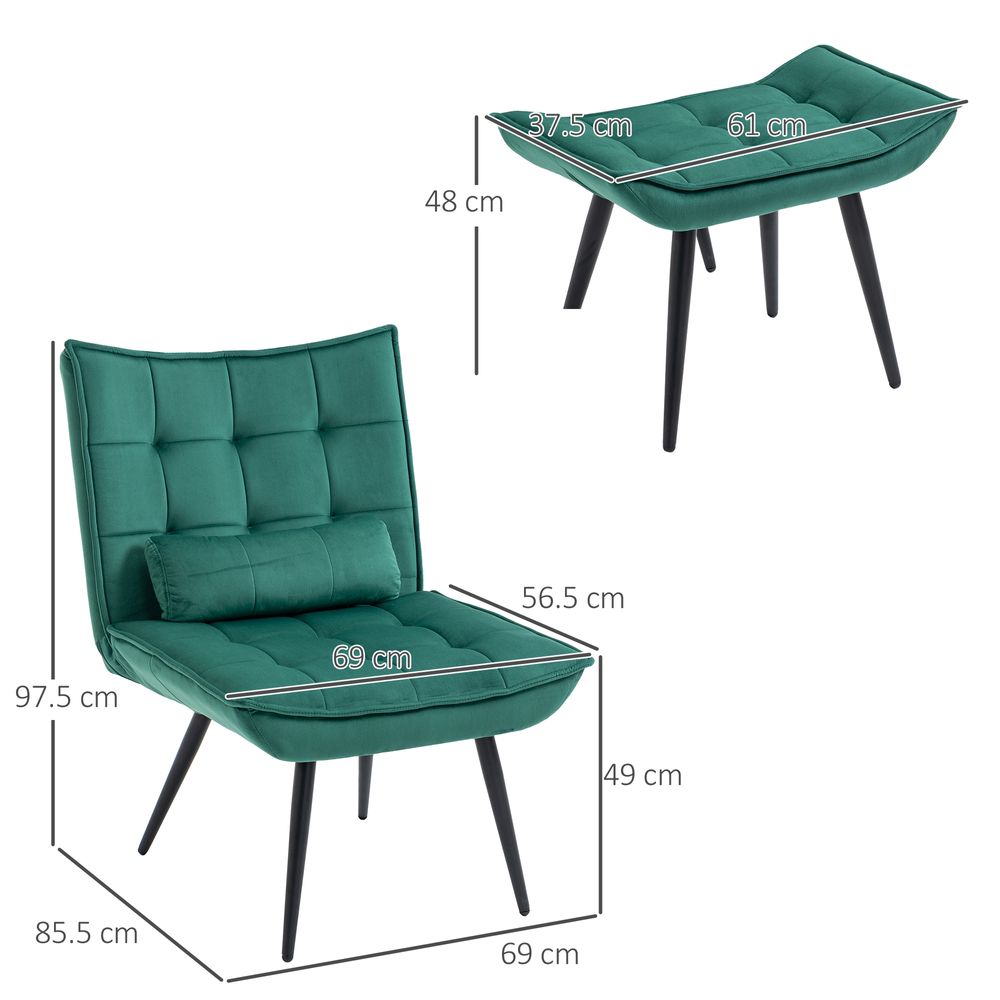 Velvet-feel Accent Chair with Footstool - Green