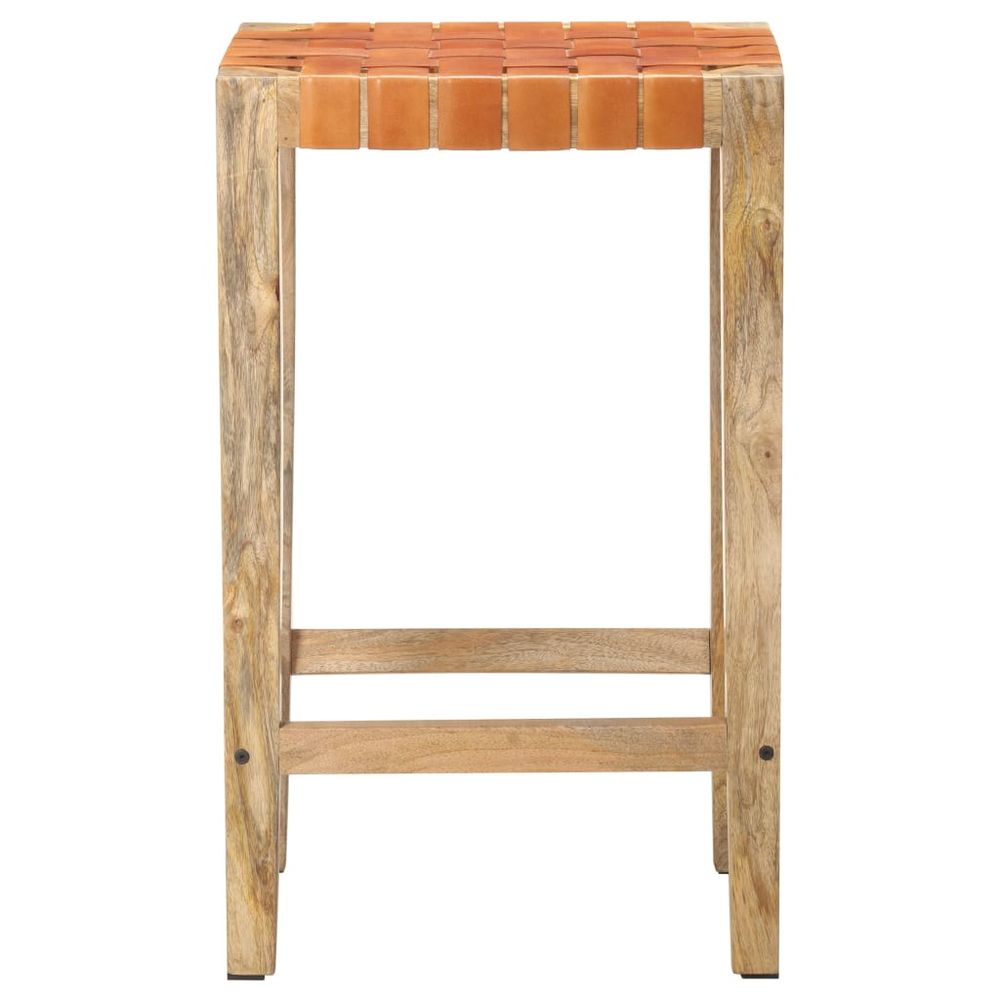 Set of 2 leather and mango wood bar stools (2 colour/size options)