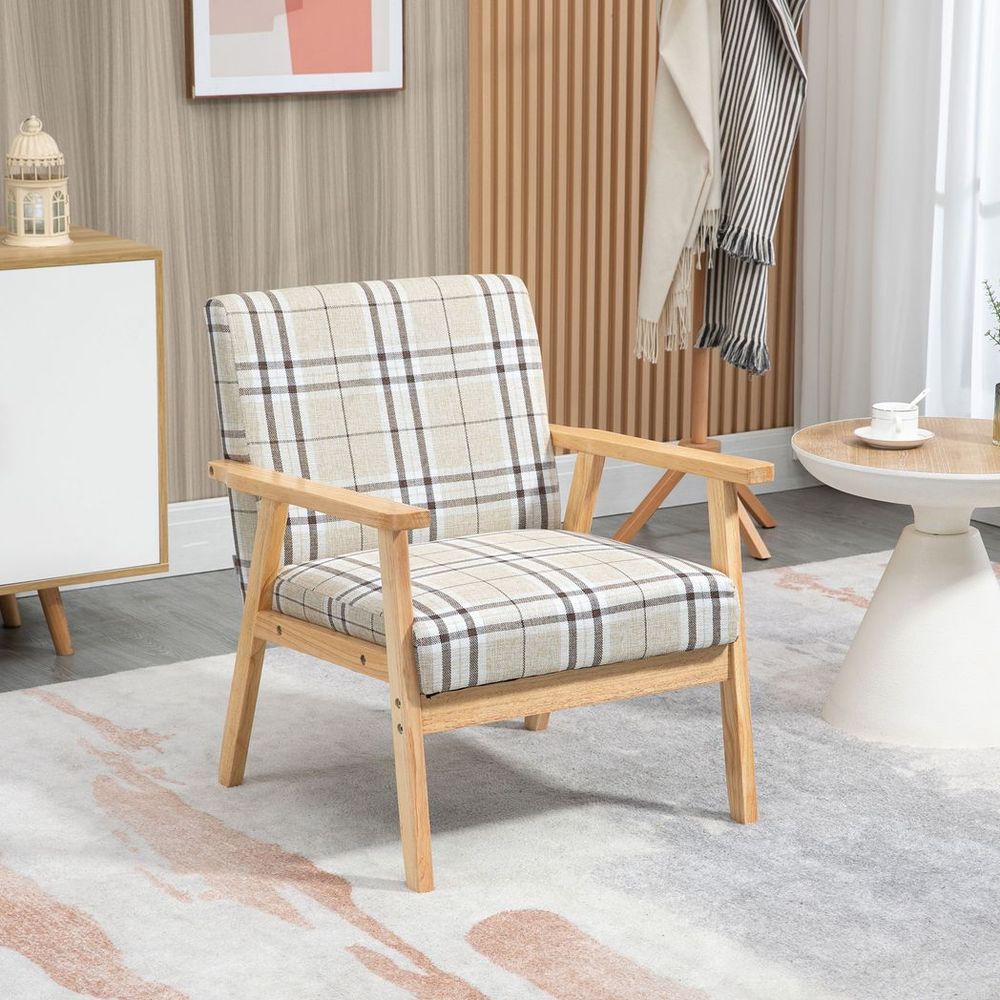 Upholstered Linen-Feel Armchair - checker