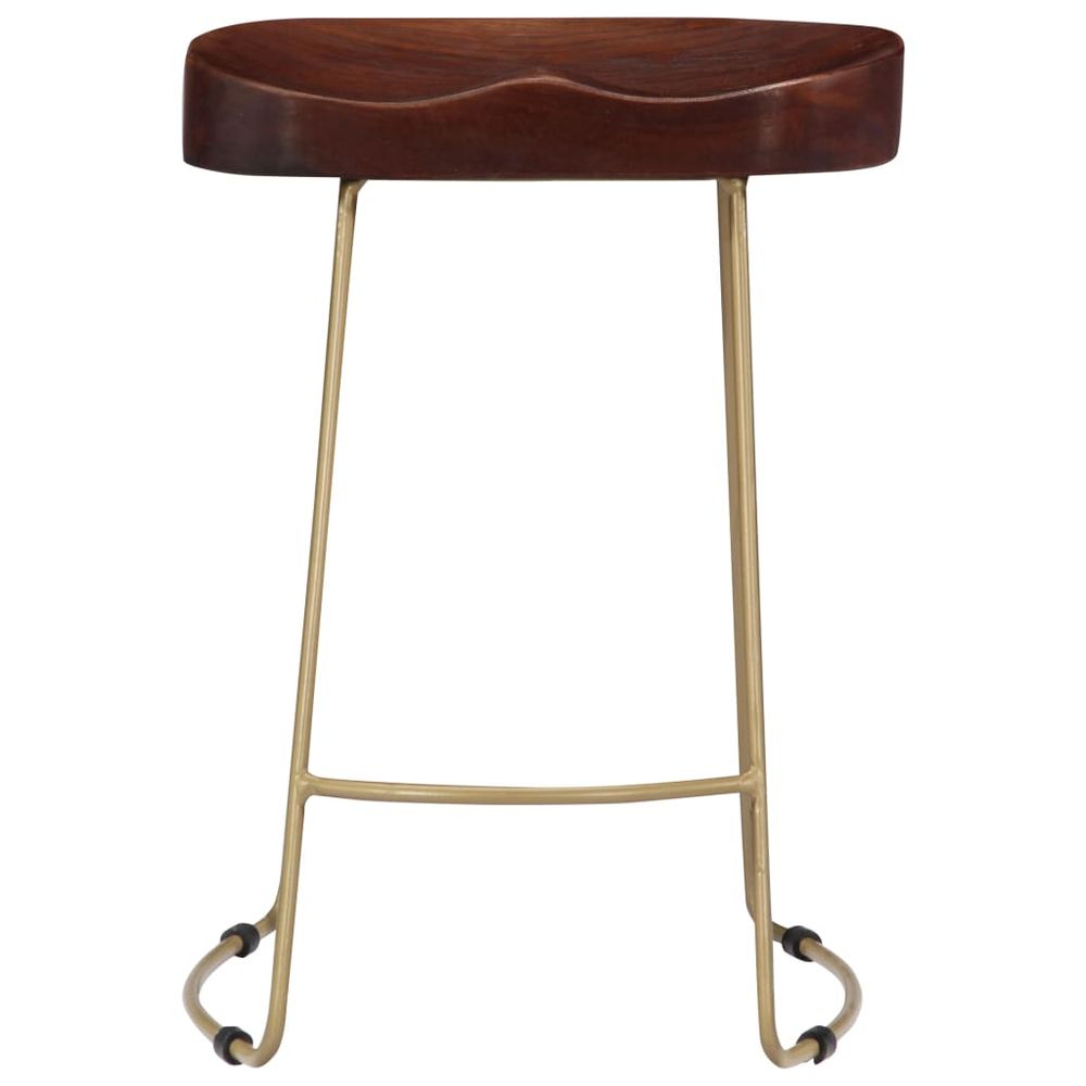 Set of 2 mango wood bar stools - brown/brass