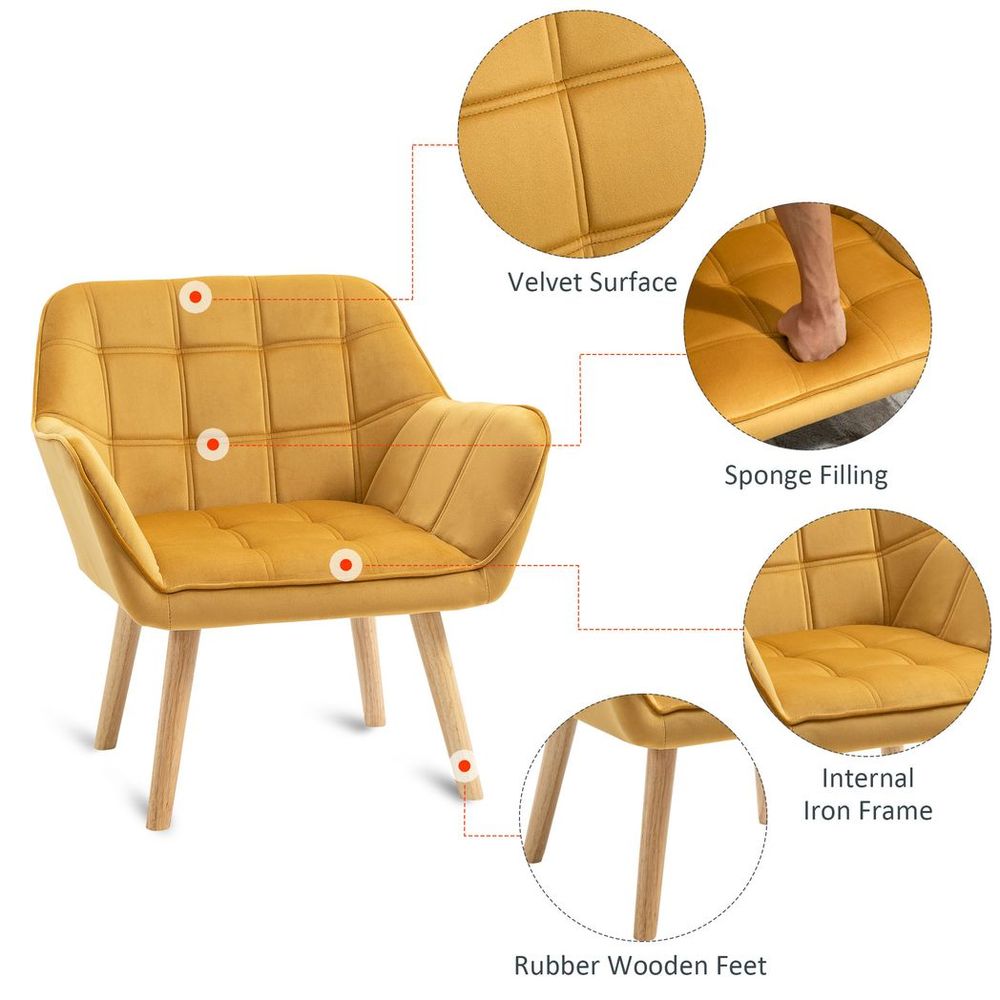 Velvet-Feel Armchair - Yellow