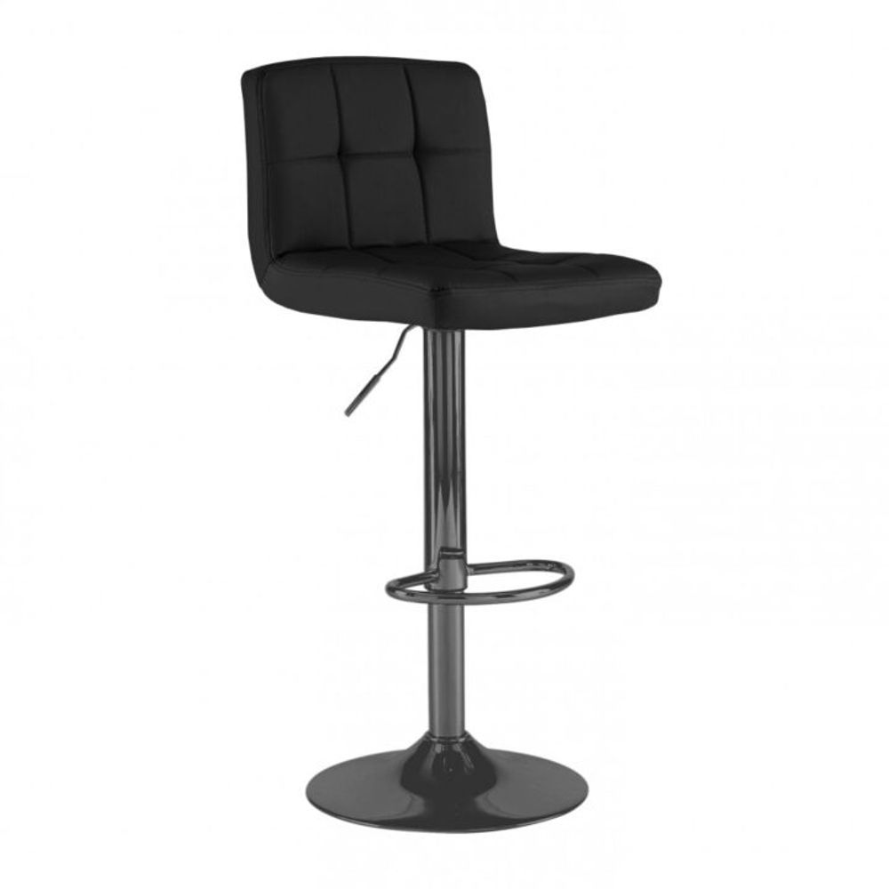 Set of Two Black Leather Bar Stools