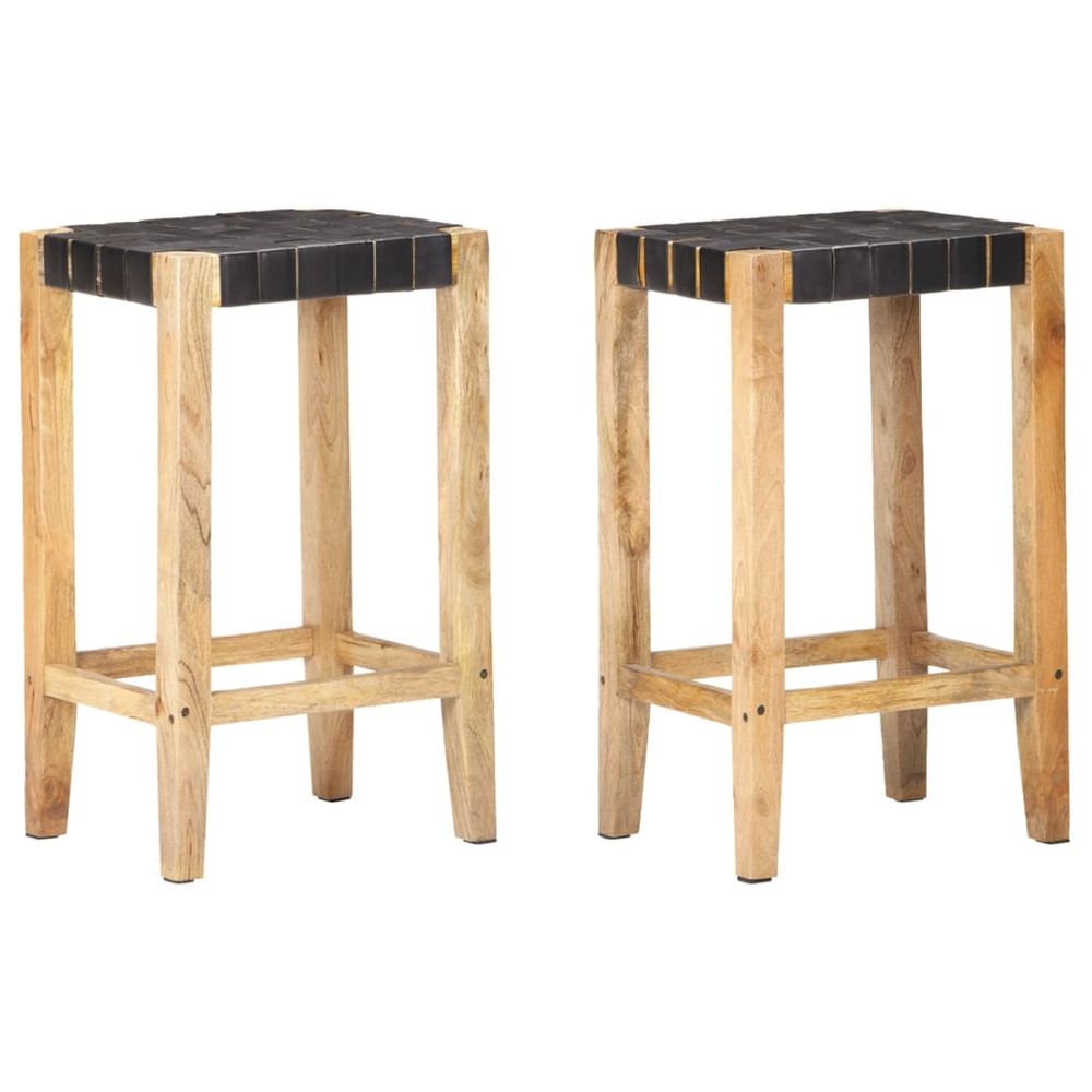 Set of 2 leather and mango wood bar stools (2 colour/size options)