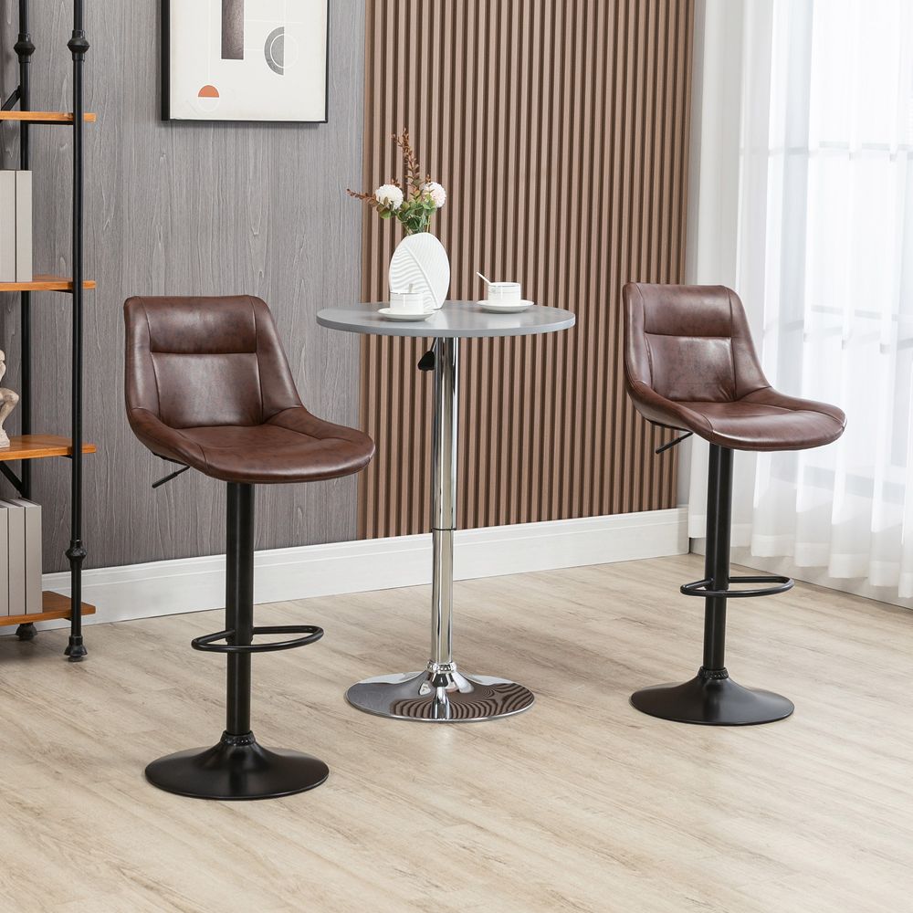 Set of 2 Bar Stools, Faux Leather Brown