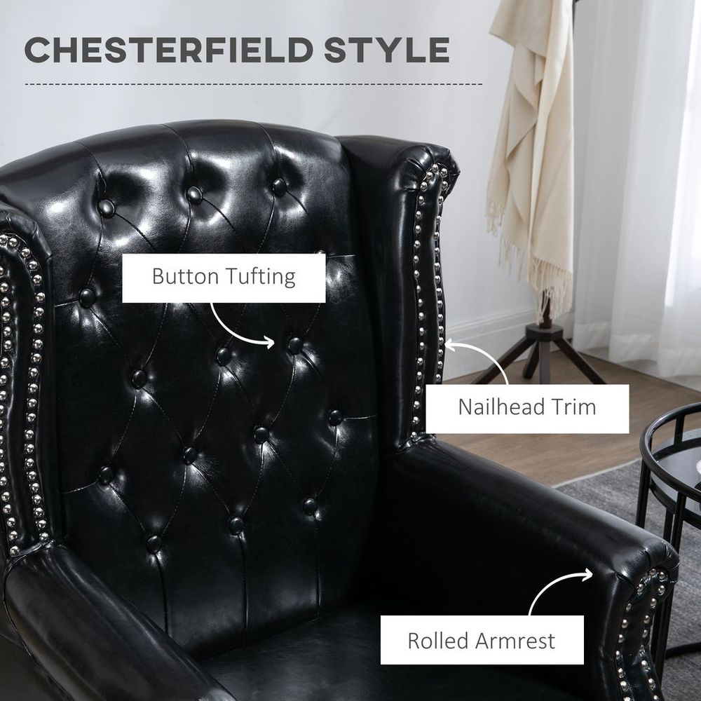 Chesterfield-style Wing Back Armchair - Black