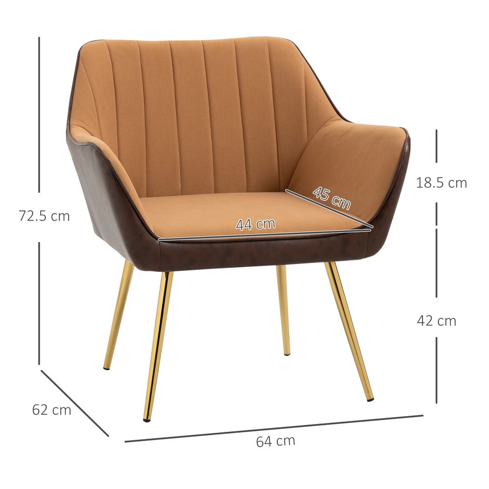 Velvet and Faux Leather Armchair - Light Brown