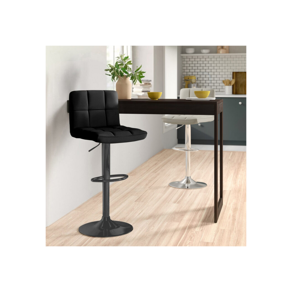 Set of Two Black Leather Bar Stools