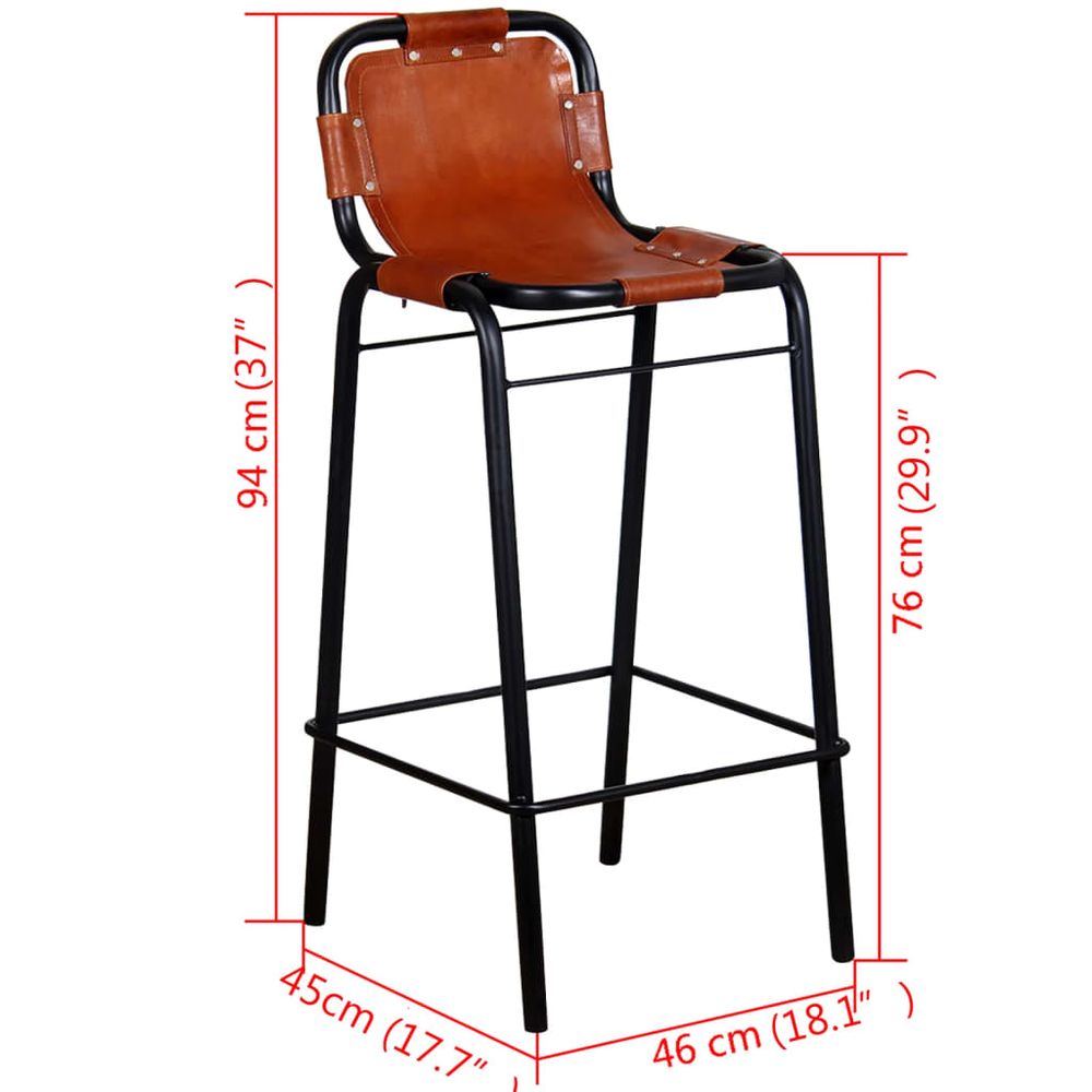 Set of 2 Leather and steel bar stools