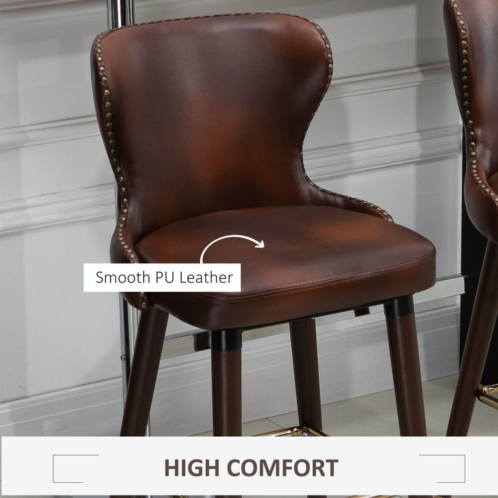 Set of 2 Luxury Bar Stool, Faux Brown Leather