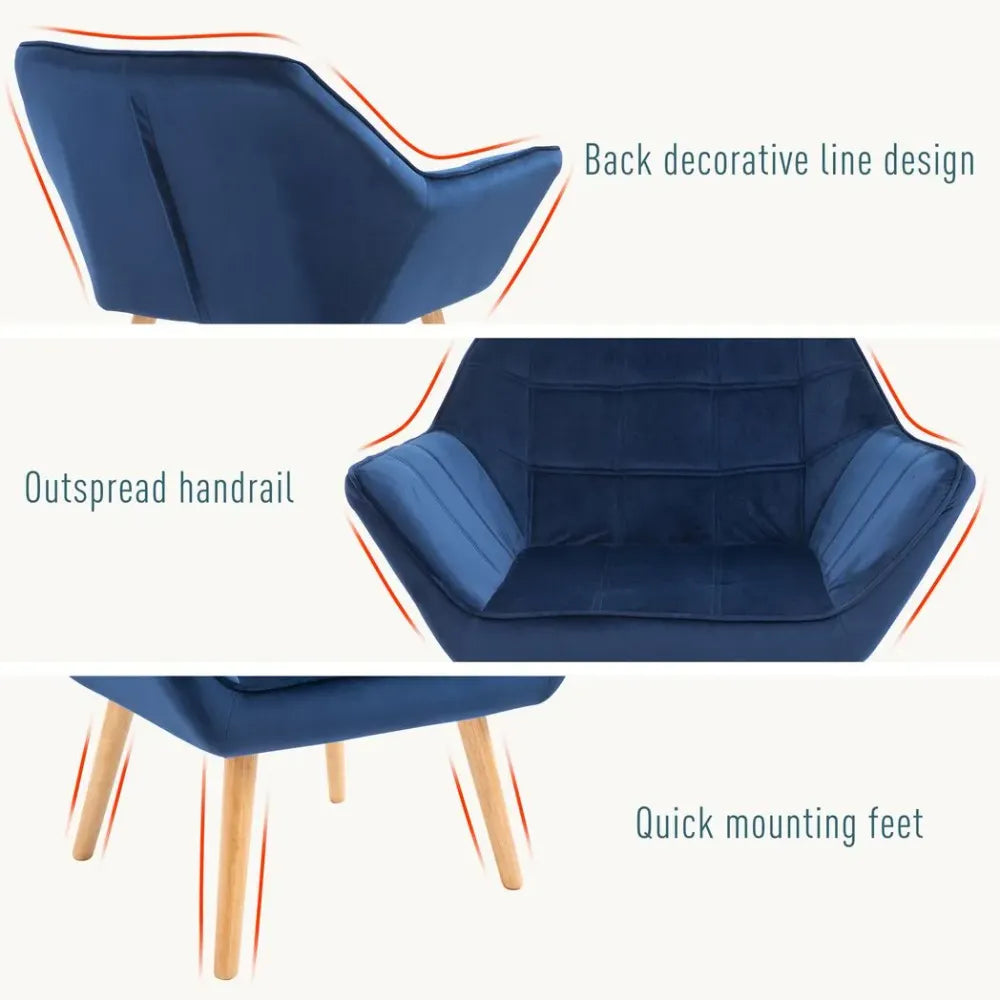 Velvet-Feel Armchair - Blue