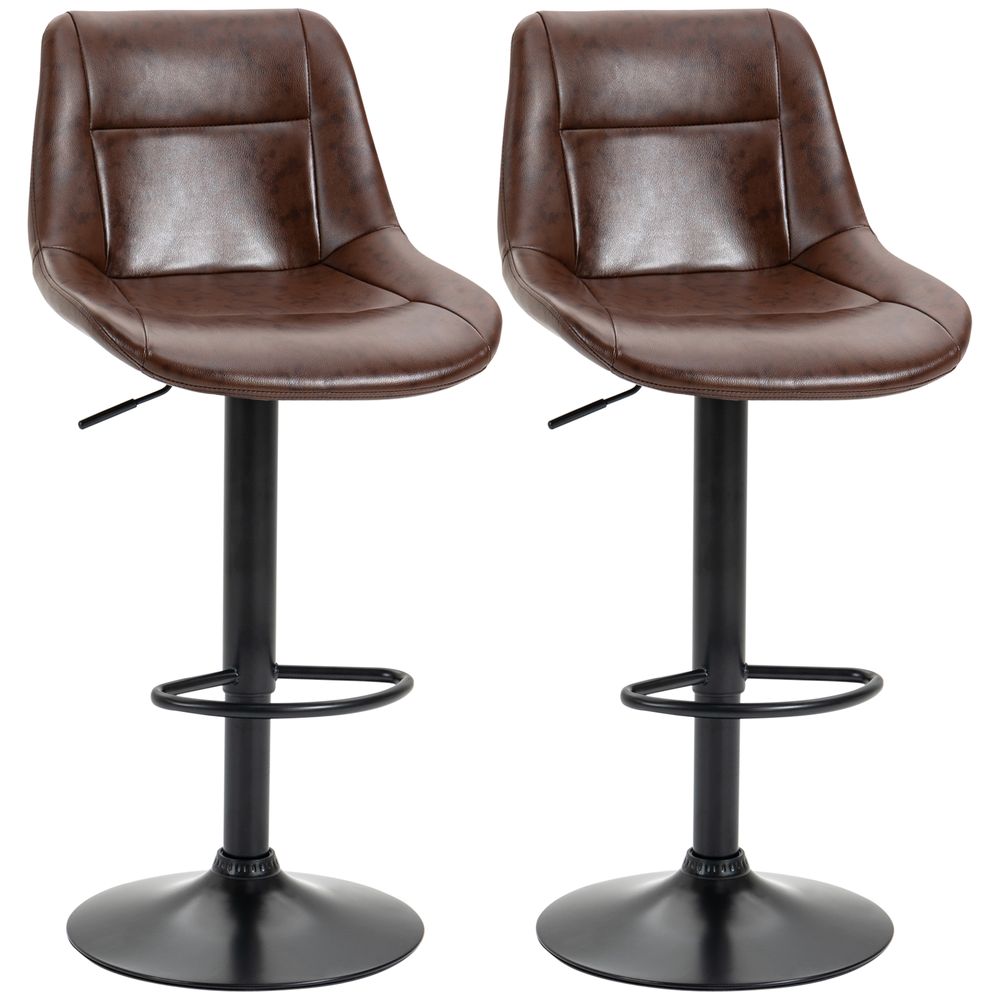 Set of 2 Bar Stools, Faux Leather Brown