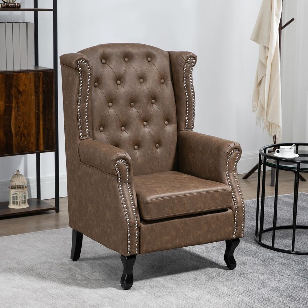 Chesterfield-style Wing Back Armchair - Brown