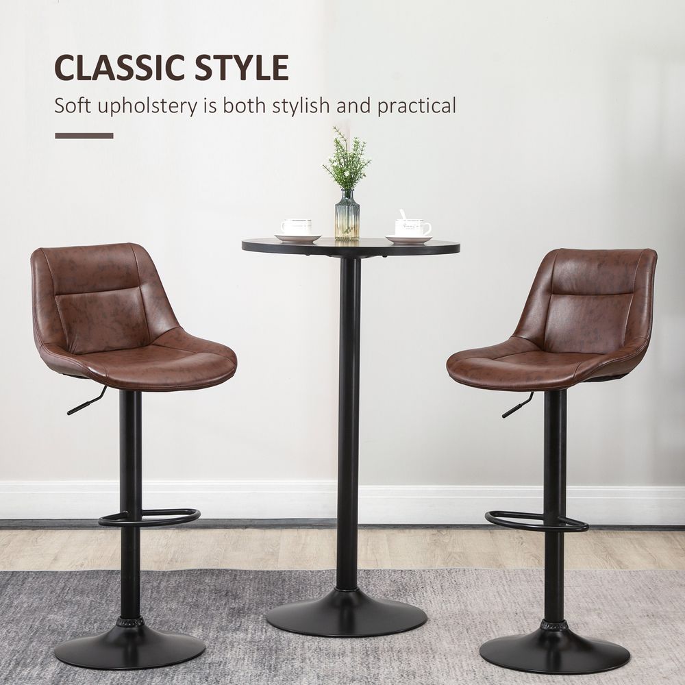 Set of 2 Bar Stools, Faux Leather Brown