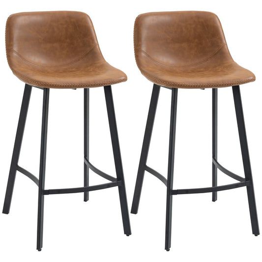 Set of 2 Industrial Faux leather Bar Stools - Brown