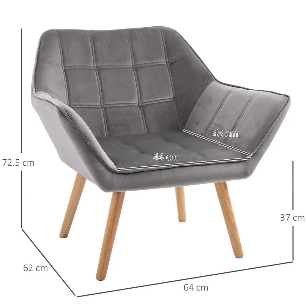 Velvet-Feel Armchair - Grey