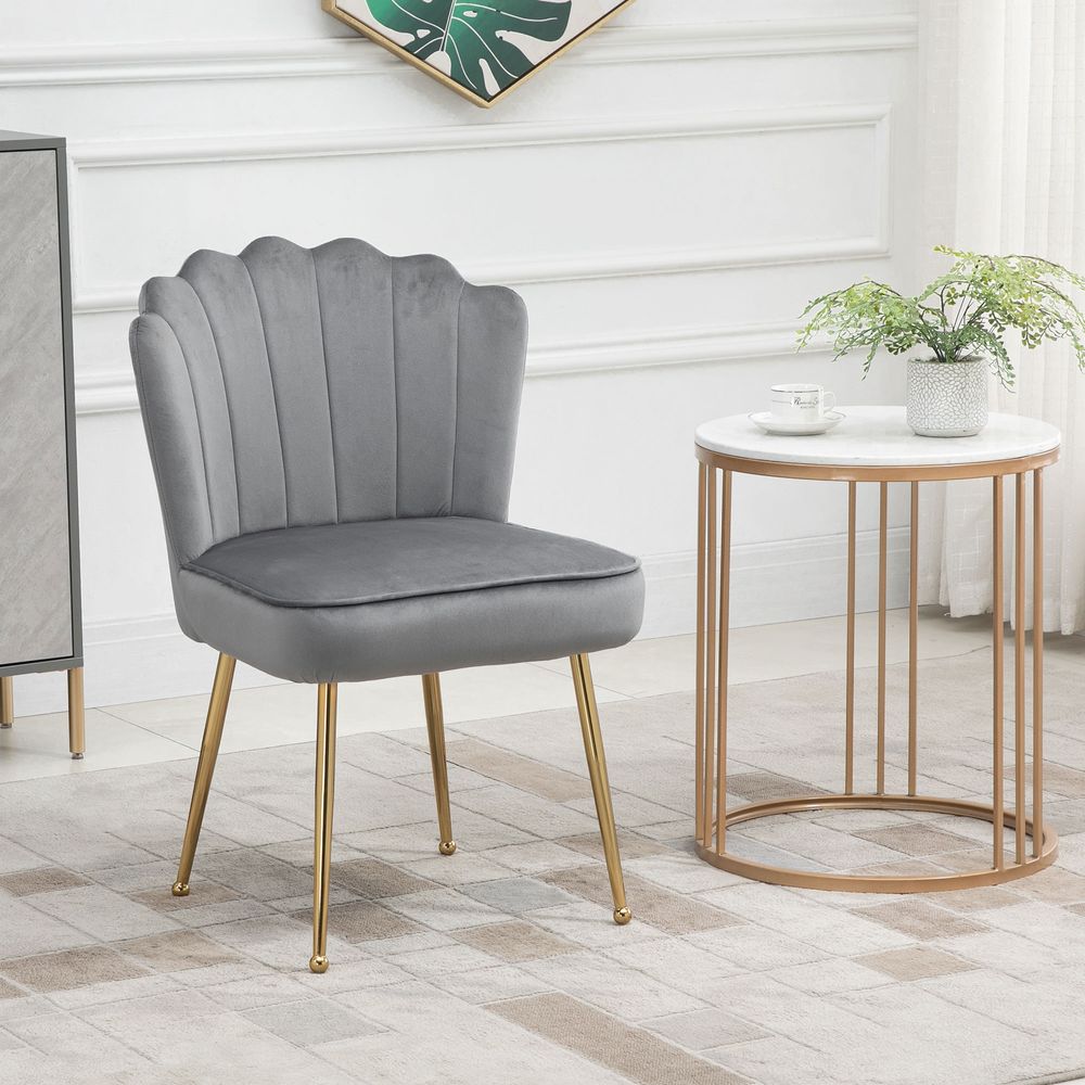 Velvet-Feel Shell Chair - Grey