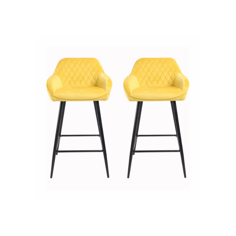 Set of 2 Crushed Velvet Bar Stools - Cadiz Yellow