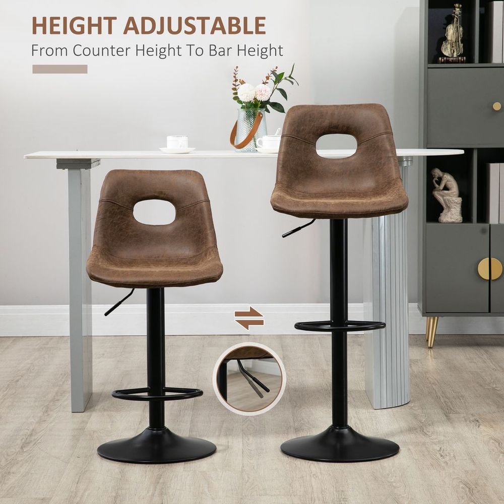 Set of 2 Retro Bar Stools Faux Leather Brown