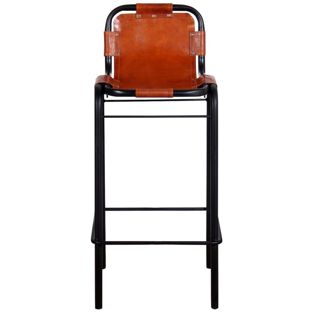 Set of 2 Leather and steel bar stools