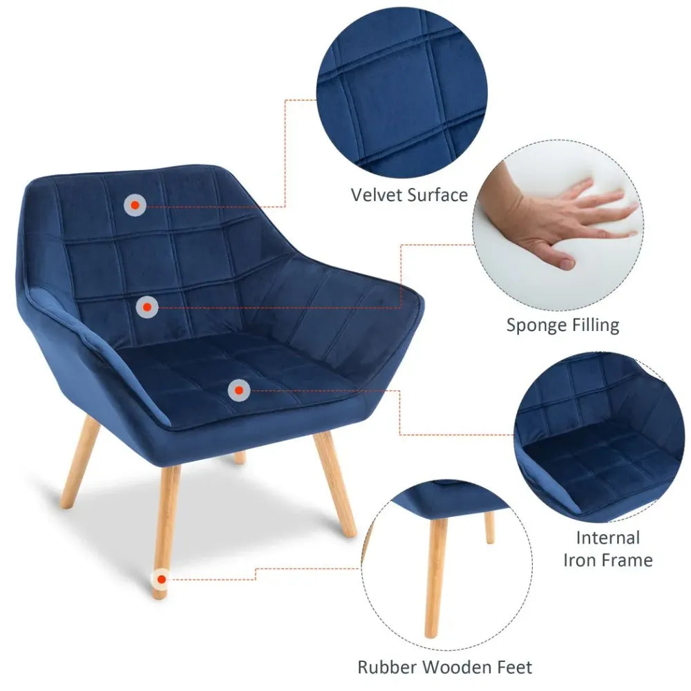 Velvet-Feel Armchair - Blue