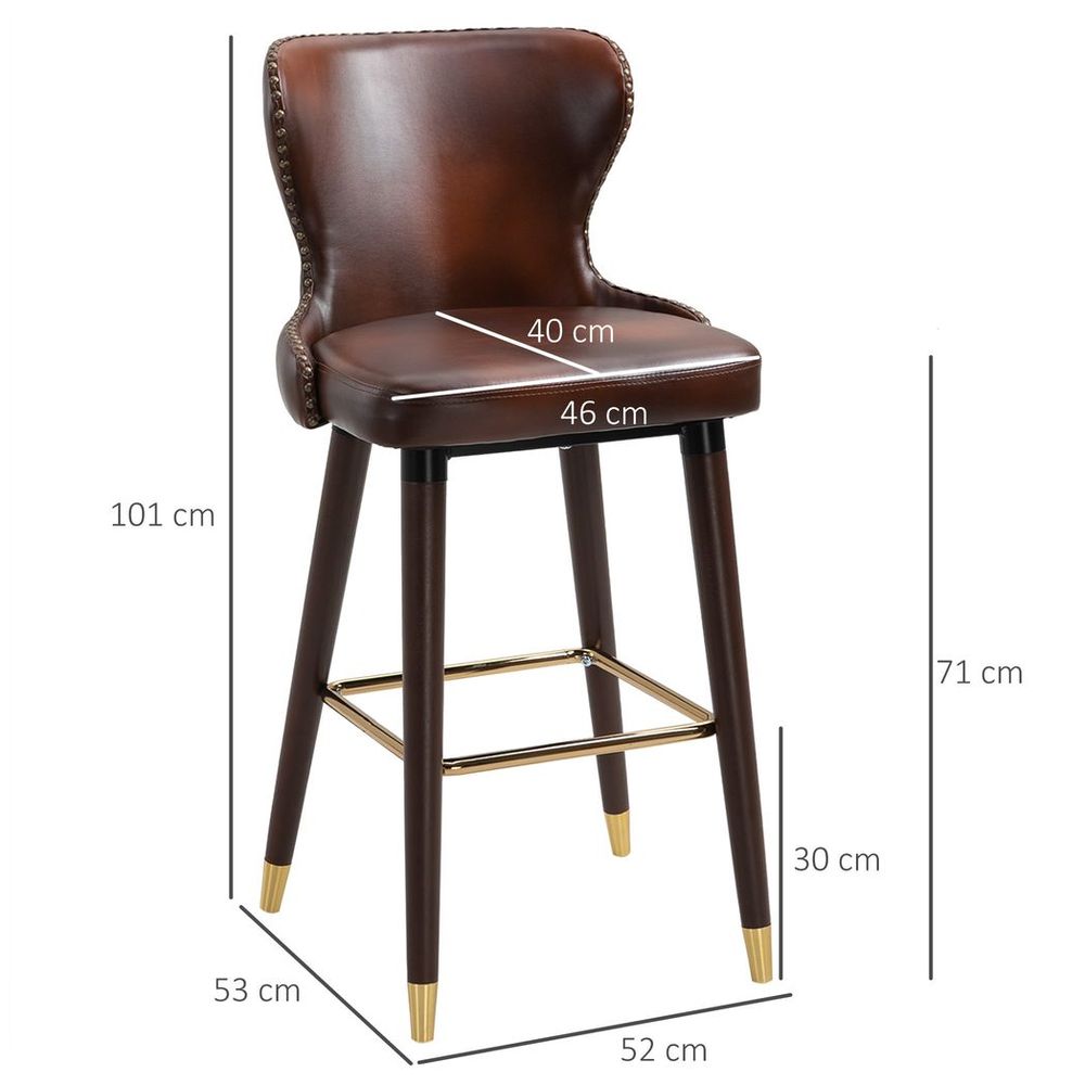 Set of 2 Luxury Bar Stool, Faux Brown Leather