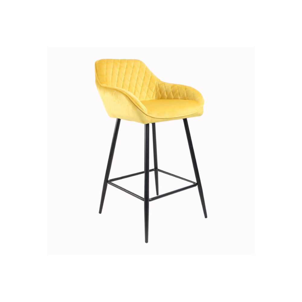 Set of 2 Crushed Velvet Bar Stools - Cadiz Yellow