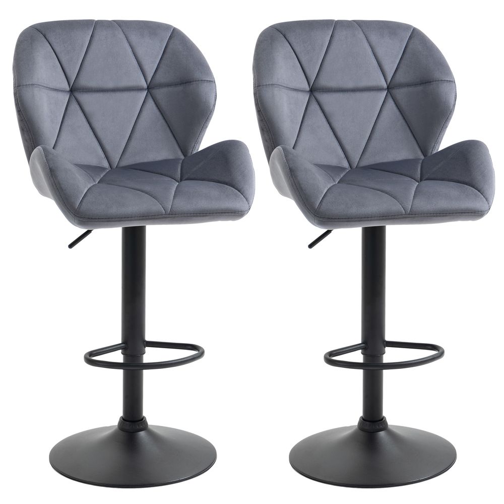 Set of 2 Fabric Bar Stools - Dark Grey