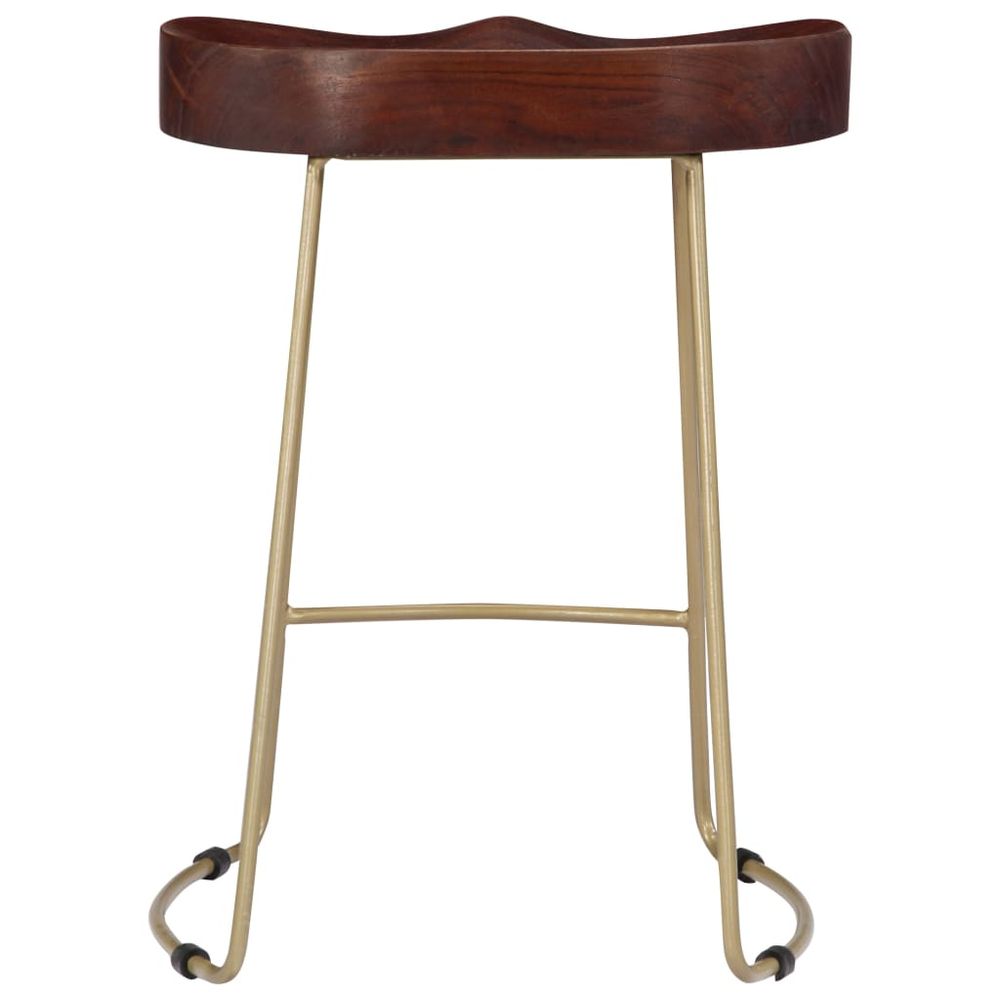 Set of 2 mango wood bar stools - brown/brass