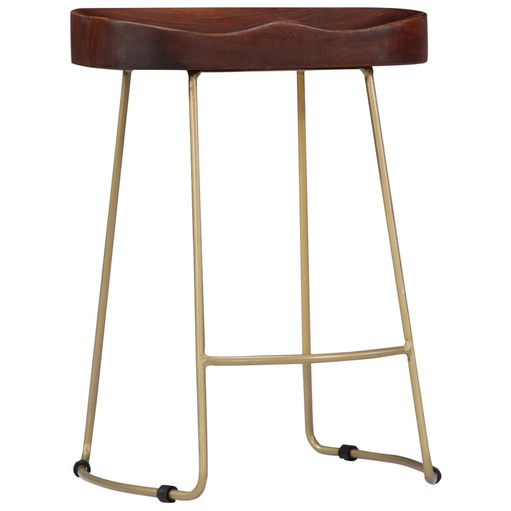 Set of 2 mango wood bar stools - brown/brass