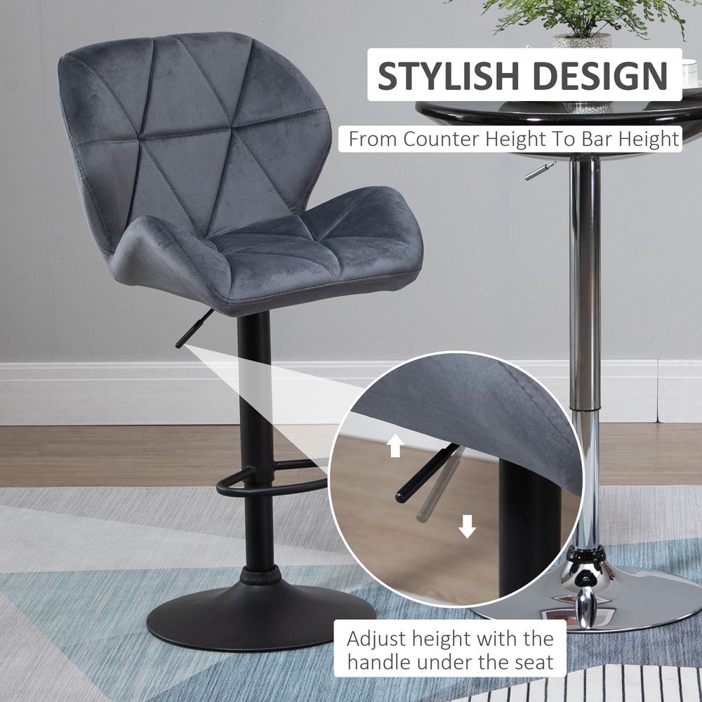 Set of 2 Fabric Bar Stools - Dark Grey