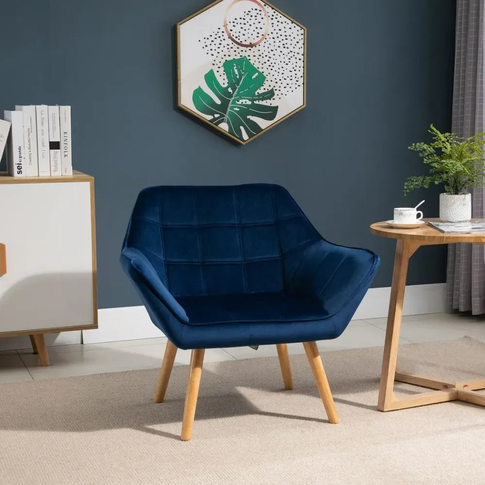 Velvet-Feel Armchair - Blue