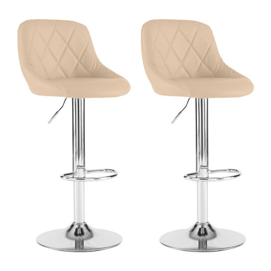 Set of Two Cream Leather Bar Stools