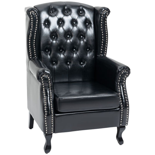 Chesterfield-style Wing Back Armchair - Black