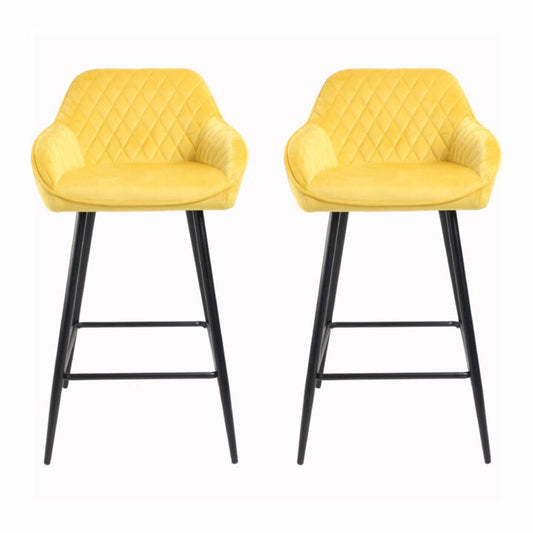 Set of 2 Crushed Velvet Bar Stools - Cadiz Yellow