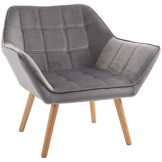 Velvet-Feel Armchair - Grey