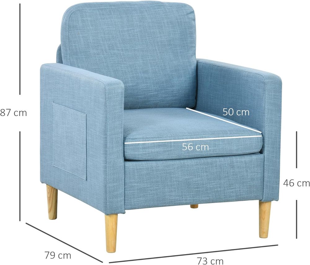 Upholstered Armchair Chair - Blue