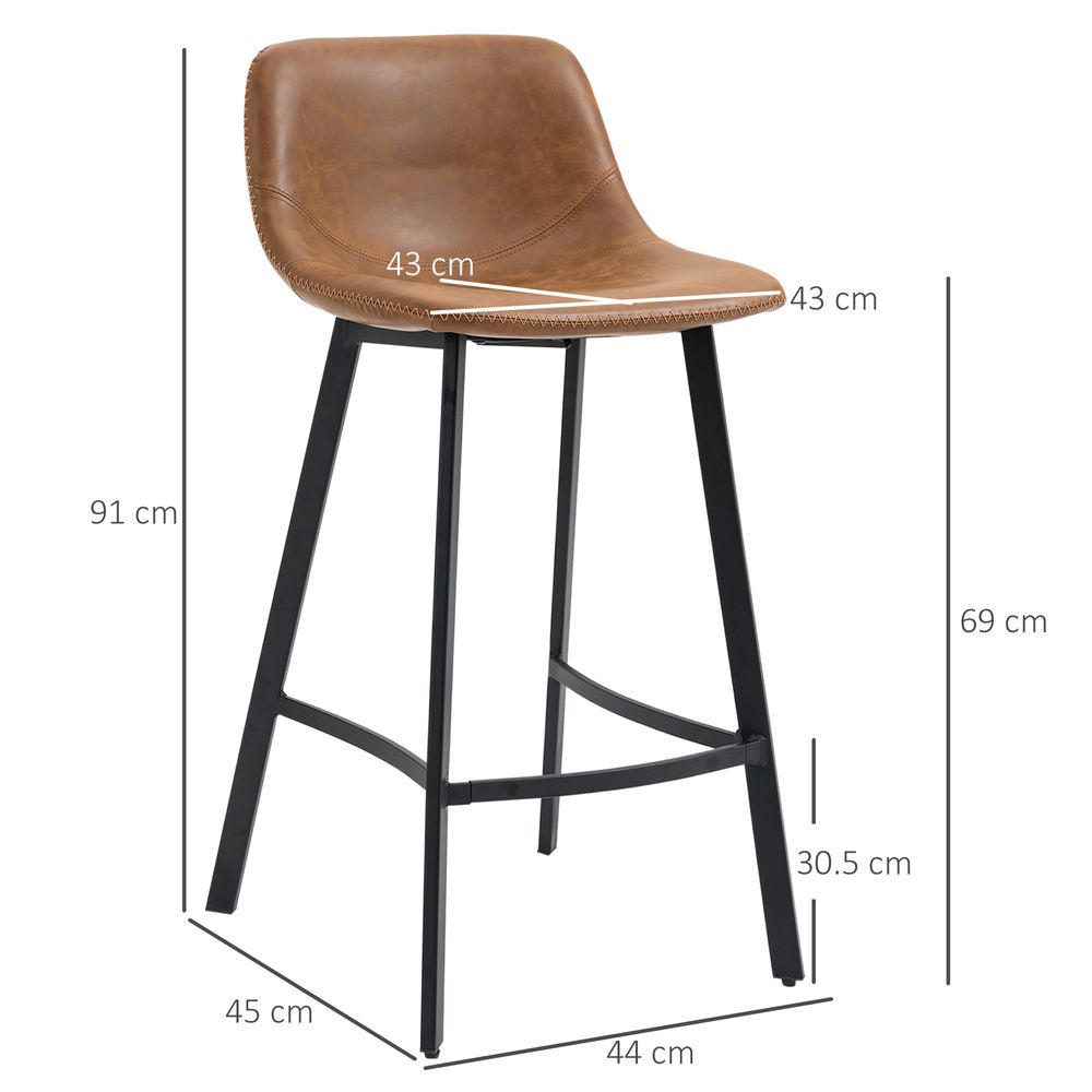 Set of 2 Industrial Faux leather Bar Stools - Brown