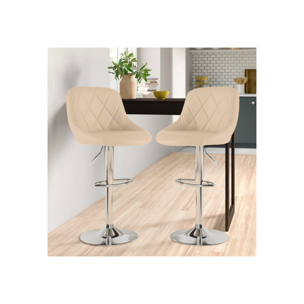 Set of Two Cream Leather Bar Stools