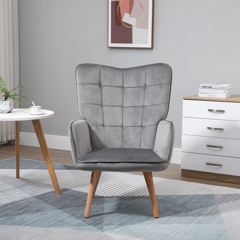 Velvet-touch Wingback Chair - Grey