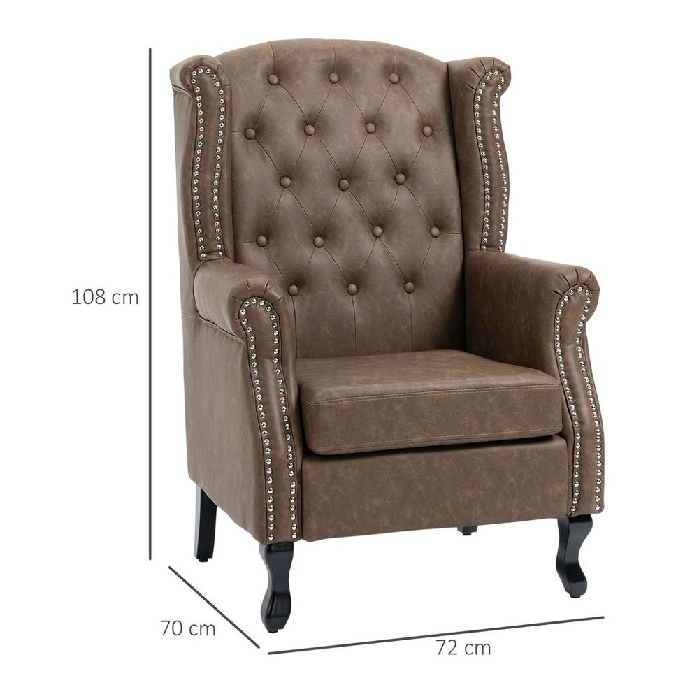 Chesterfield-style Wing Back Armchair - Brown