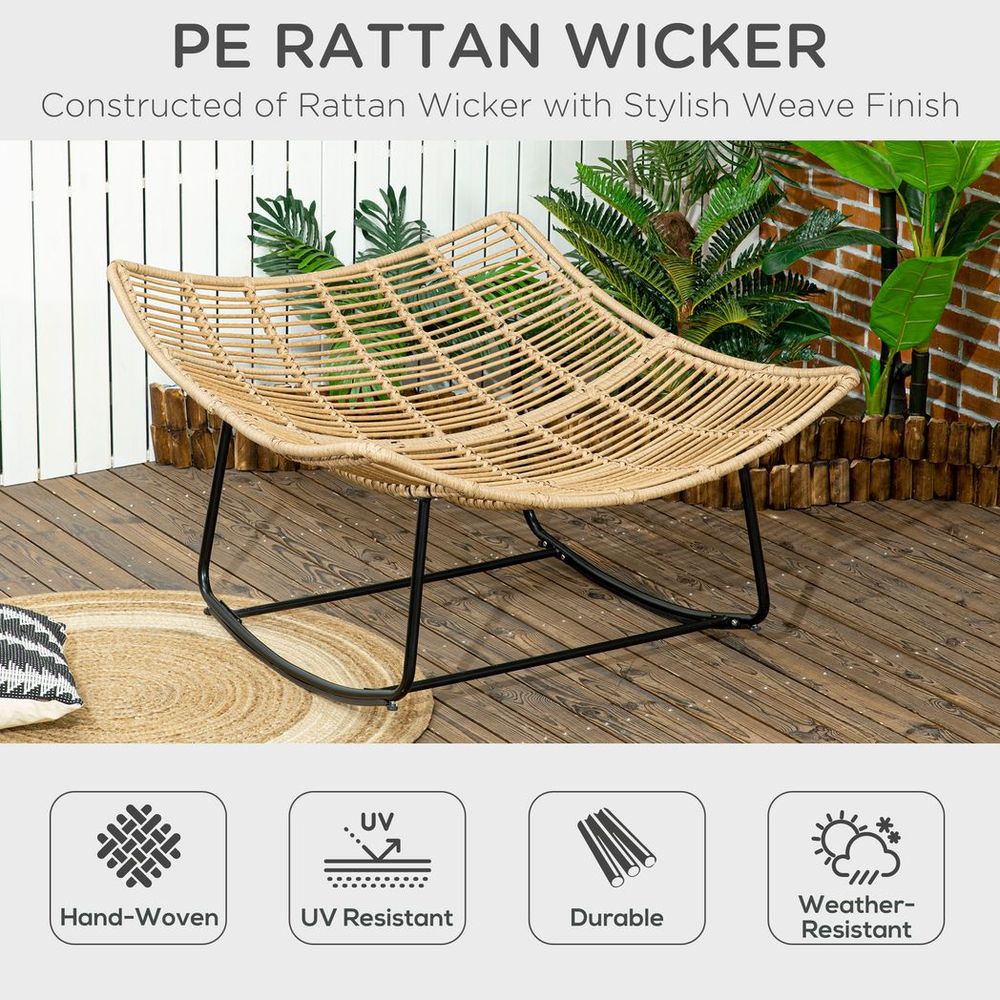 Wicker Cushioned Rocking Chair, Natural Wood Finish