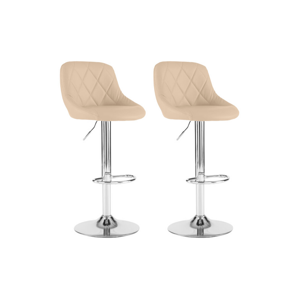 Set of Two Cream Leather Bar Stools