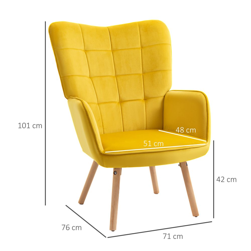 Velvet-Touch Wingback Armchair - Yellow