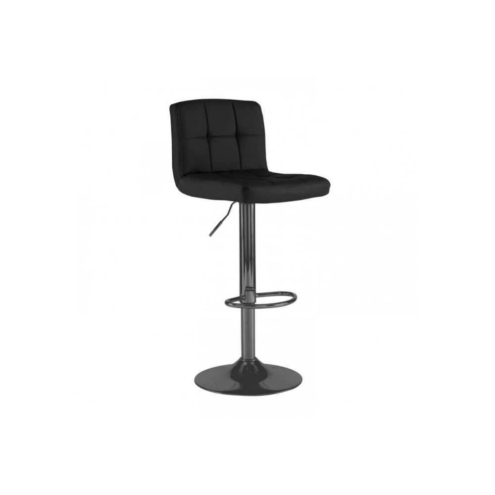 Set of Two Black Leather Bar Stools