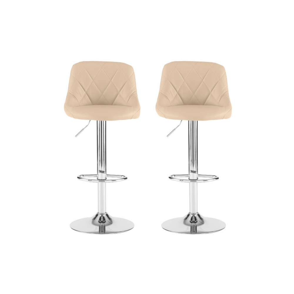 Set of Two Cream Leather Bar Stools