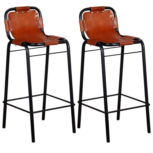 Set of 2 Leather and steel bar stools