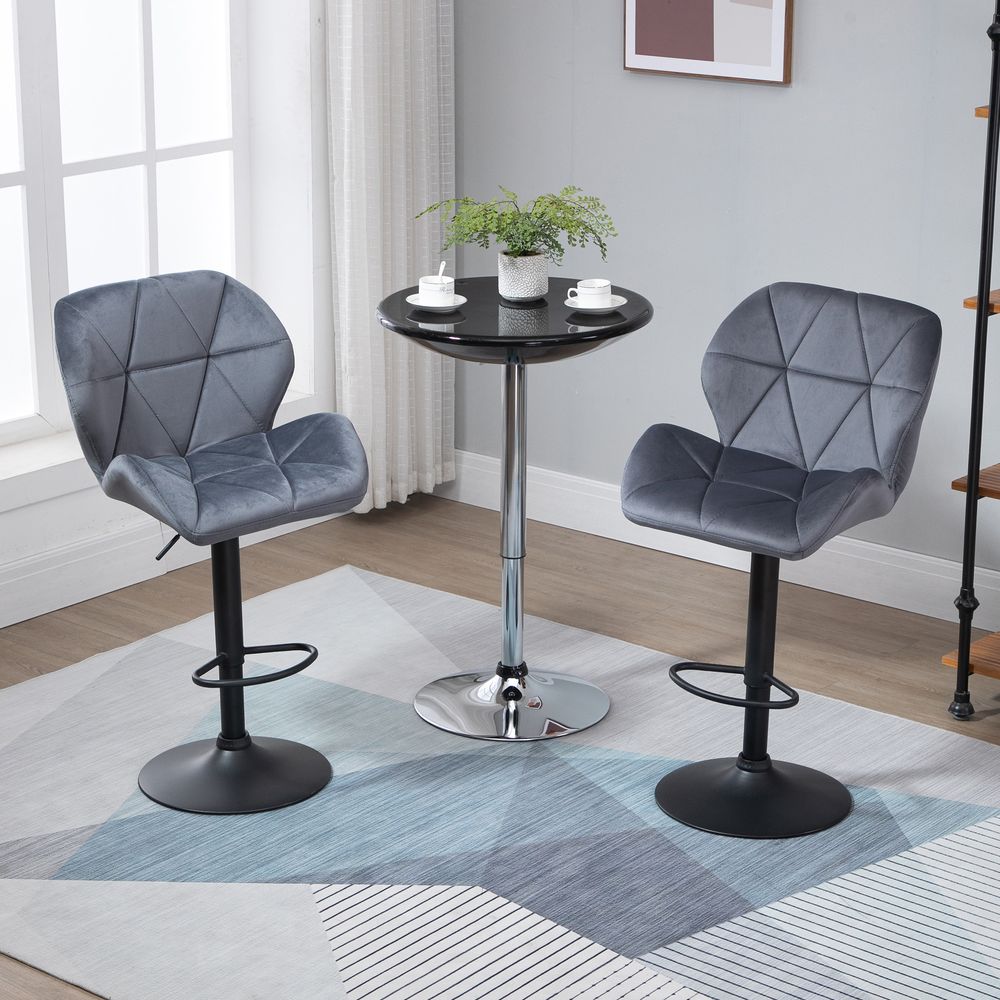 Set of 2 Fabric Bar Stools - Dark Grey