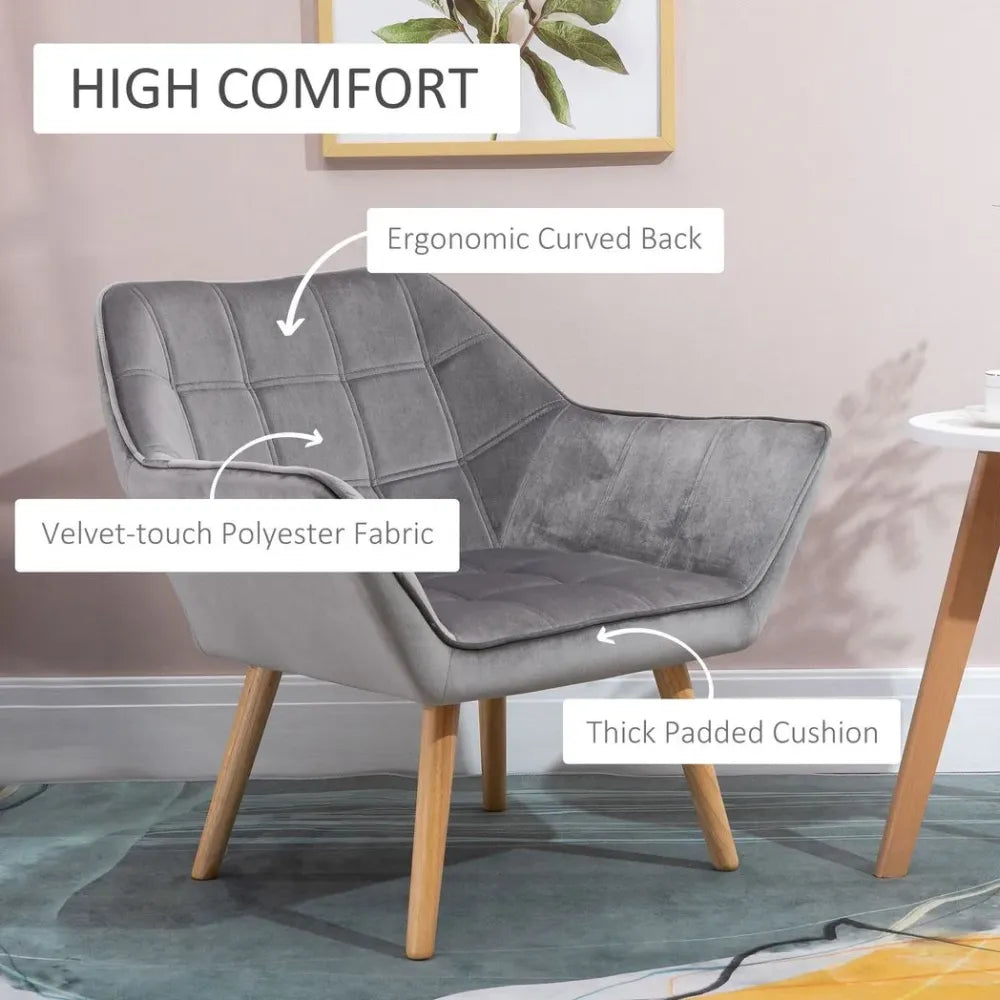 Velvet-Feel Armchair - Grey