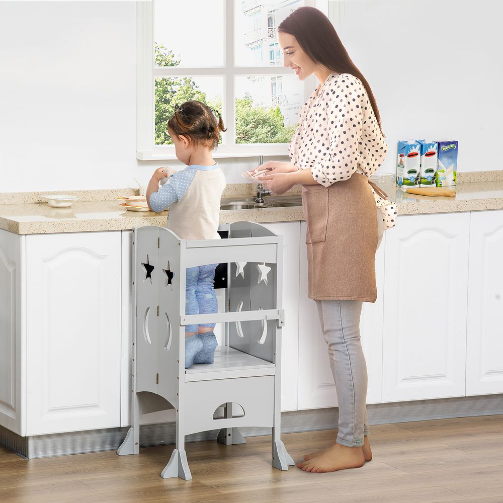 Kids Step Stool with Blackboard - White